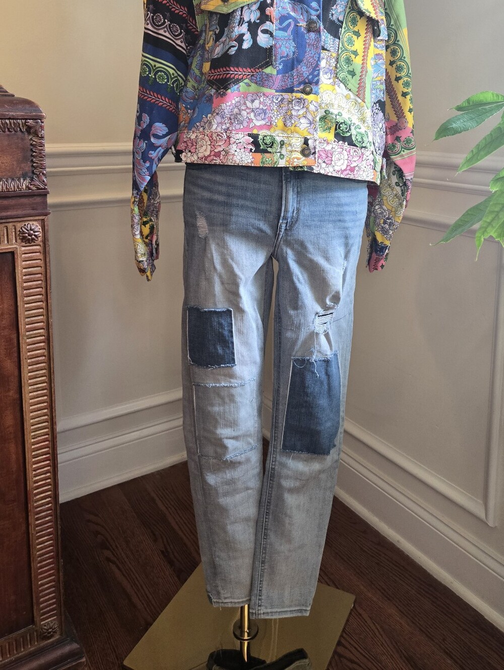 Lucky Brand Women's Light Blue Patched Torn Bridgette Skinny Jeans Sz 6